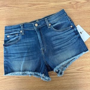 NWT [7 For All Mankind] Frayed Hem High Rise Denim Shorts